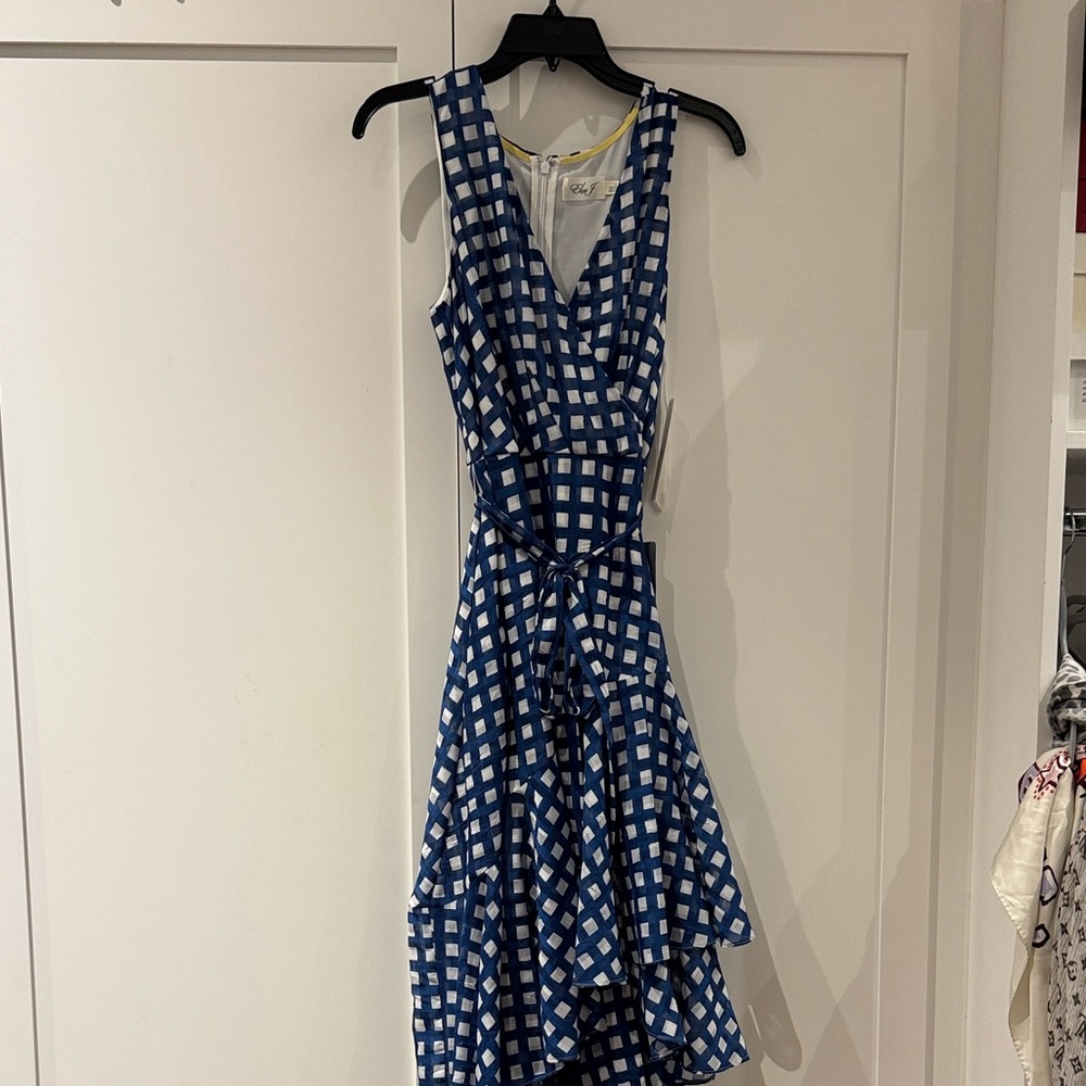 Nordstrom Blue and White Gingham Wrap High-Low Dress